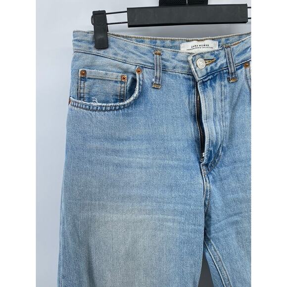 ZARA Women's Light Wash Blue Denim Straight-Leg Raw-Hem Five-Pocket Jeans SZ 4 - Picture 3 of 8